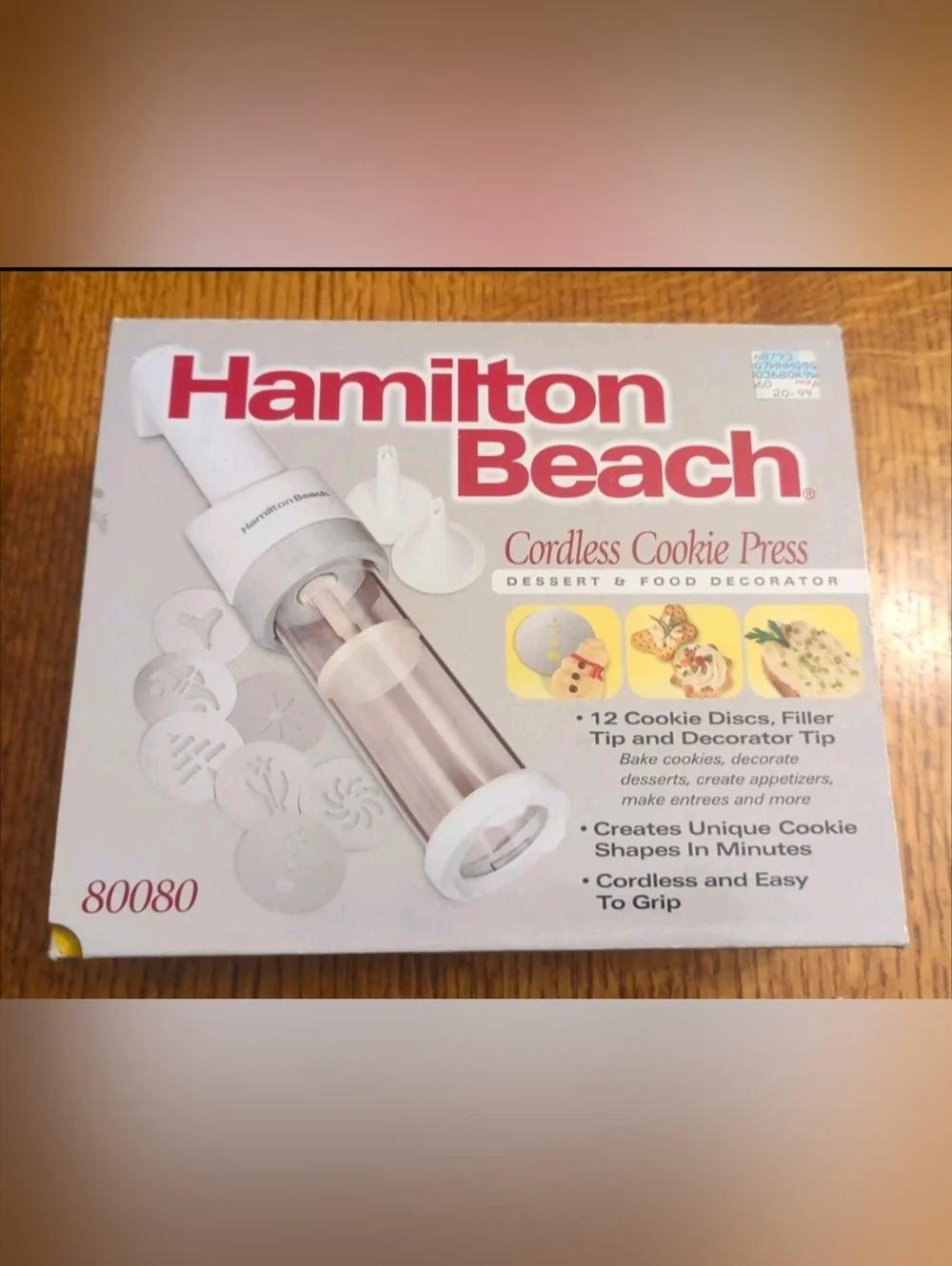Hamilton Beach 80080 Cordless Cookie Press with Box (Missing 1 Disc & 2 Tips)